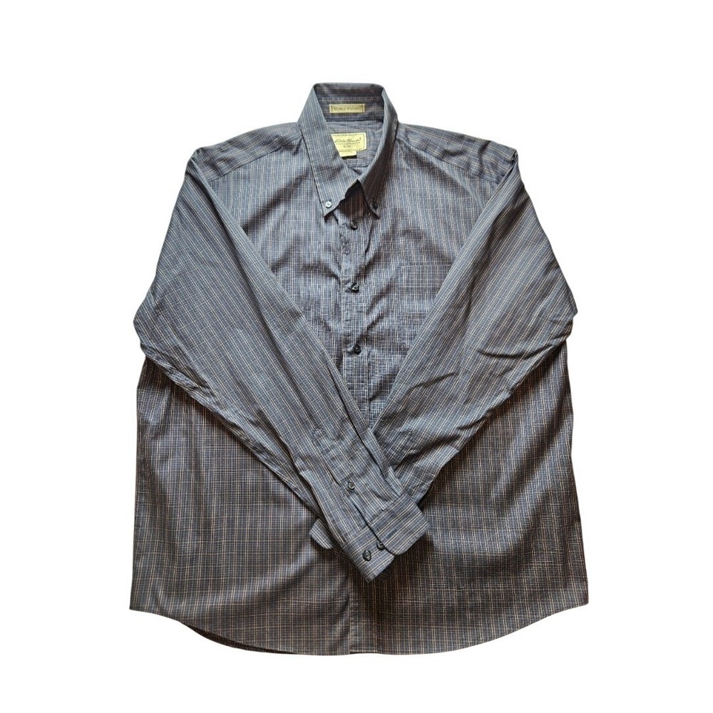 Eddie Bauer Mens Large Blue Grid Wrinkle Resistant Cotton Button Down Shirt